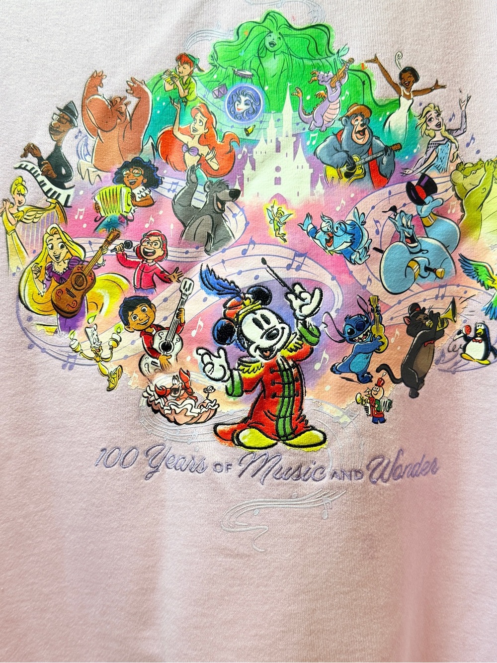 Disney Pink Sweatshirt with Colorful Character Ensemble Graphic
